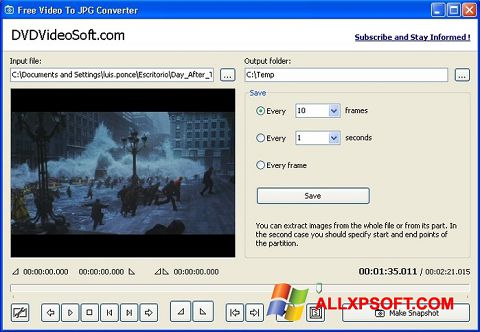 Ekrānuzņēmums Free Video to JPG Converter Windows XP