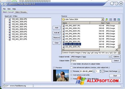 Ekrānuzņēmums FastStone Photo Resizer Windows XP