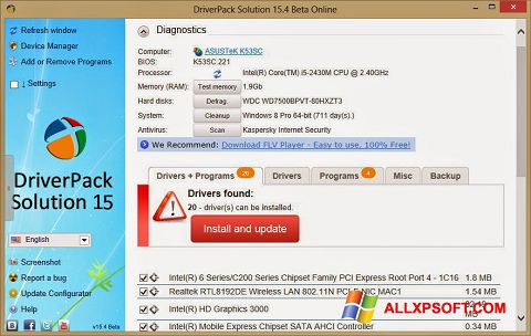 Ekrānuzņēmums DriverPack Solution Online Windows XP
