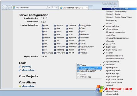 Ekrānuzņēmums WampServer Windows XP