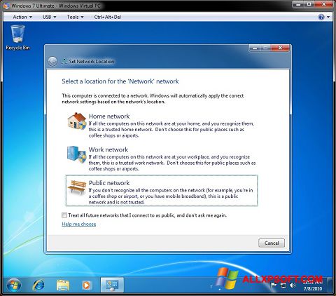 Ekrānuzņēmums Windows Virtual PC Windows XP