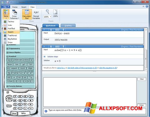 Ekrānuzņēmums Microsoft Mathematics Windows XP