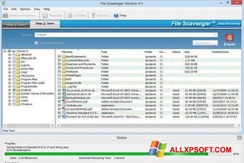 Ekrānuzņēmums File Scavenger Windows XP