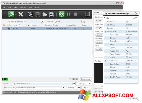 Ekrānuzņēmums Xilisoft Video Converter Windows XP