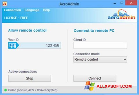Ekrānuzņēmums AeroAdmin Windows XP