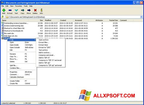 Ekrānuzņēmums 7-Zip Windows XP