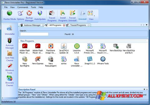 Ekrānuzņēmums Revo Uninstaller Pro Windows XP